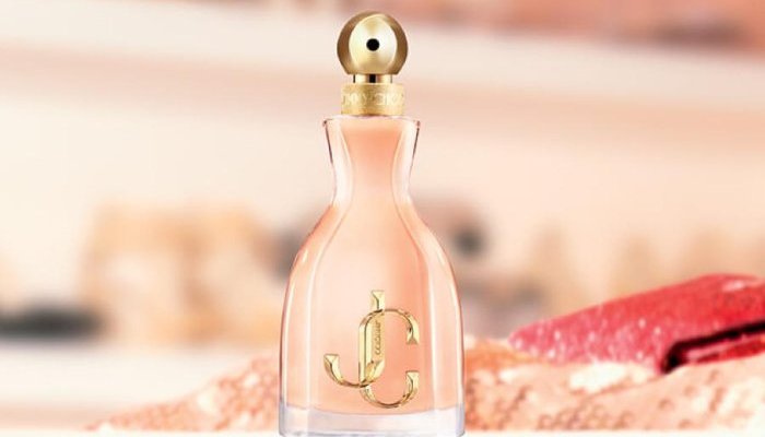 A bottle signed Stoelzle Masnières Parfumerie for Jimmy Choo's I Want Choo