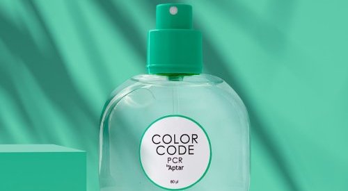 Aptar's Color Code fragrance spray pump switches to PCR resin