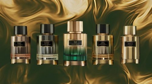 Metallization: Prad decorates Carolina Herrera's and Kajal's glass bottles