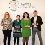 Galénic Dermatology Research Fund – 2023 winners, from left to right: Elodie Labit ; Muriel Cario André ; Corinne Leprince ; Jérôme Lamartine representing Fabien Chevalier (Photo : © Galénic)